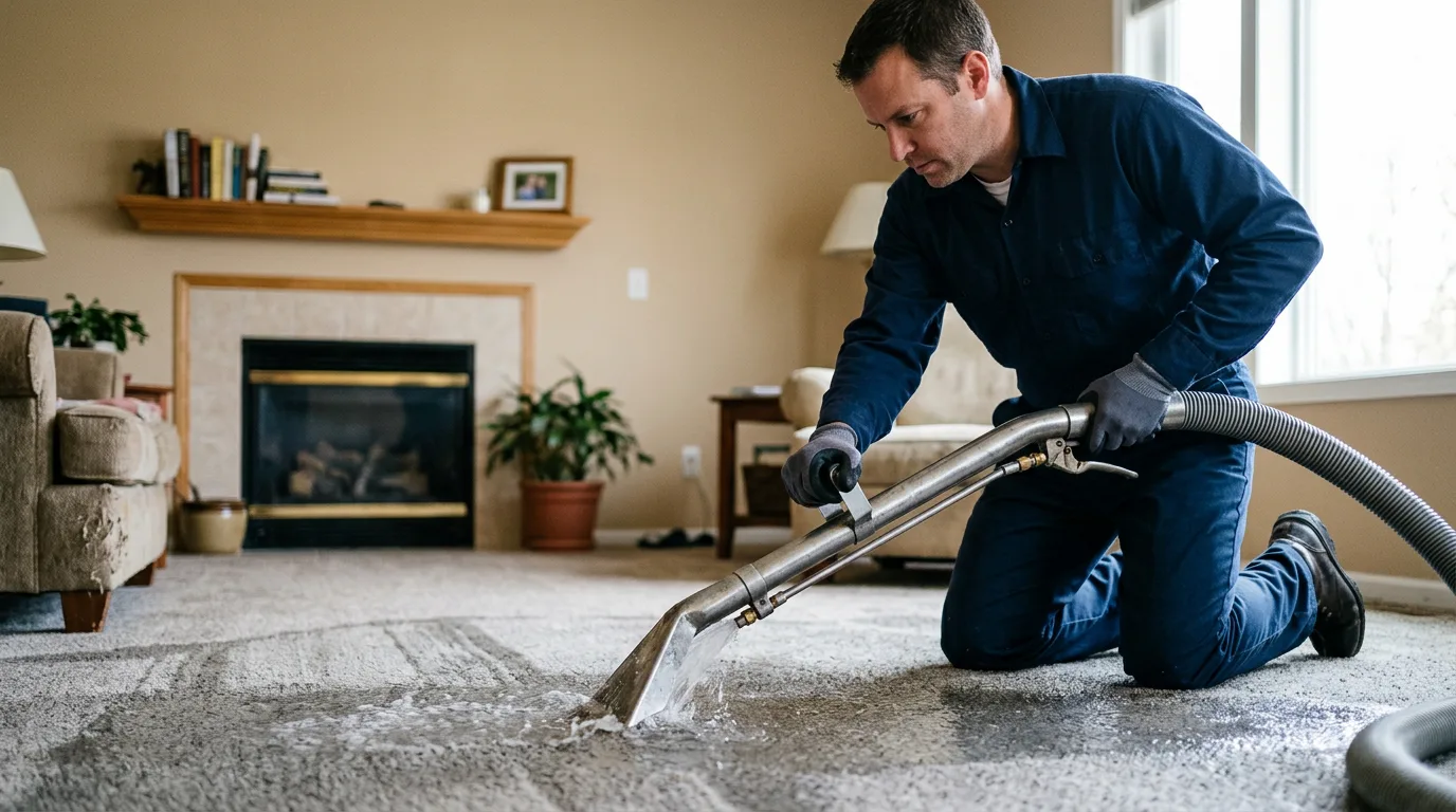 Water damage restoration technician working near York, ME